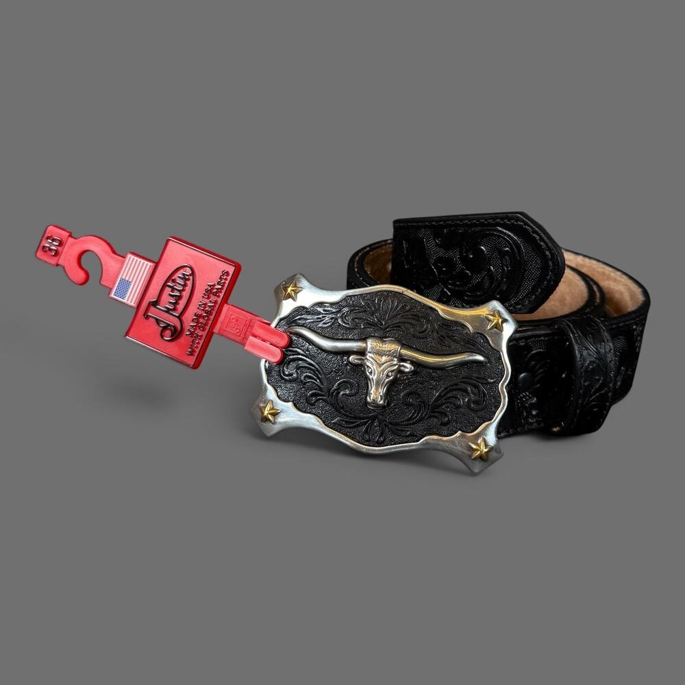 Justin Classic Longhorn Belt Black Size 36 Western Cowboy New With Tags